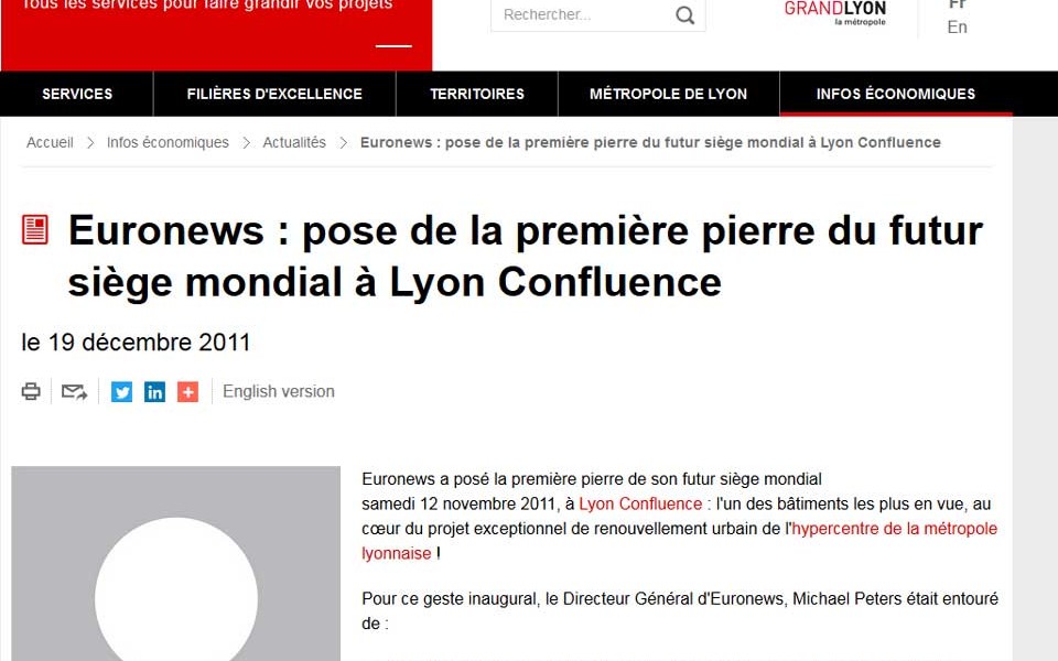 Grand Lyon Economie : Euronews à Lyon Confluence