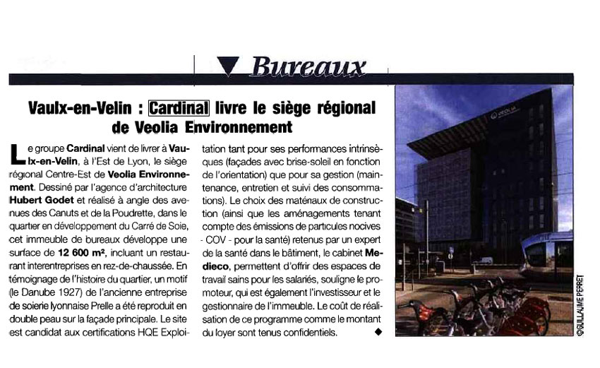 Vaulx-en-Velin : Cardinal livre le siège régional de Veolia Environnement